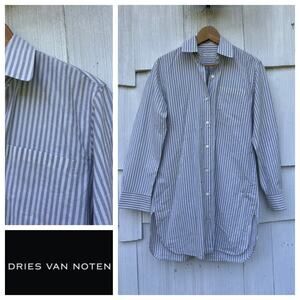 Dries Van Noten Womens‎ Striped Cotton Button Up Long Sleeve Shirt 36